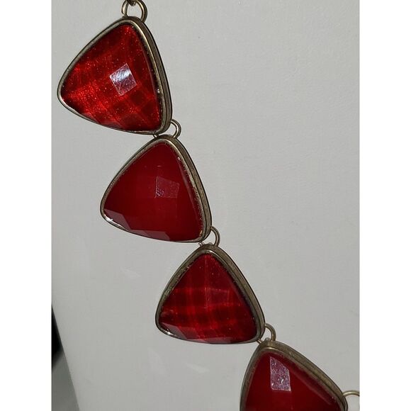 A New York Women's Statement Necklace Faceted Red Cabachons Bronze Tone Chain - Picture 4 of 10